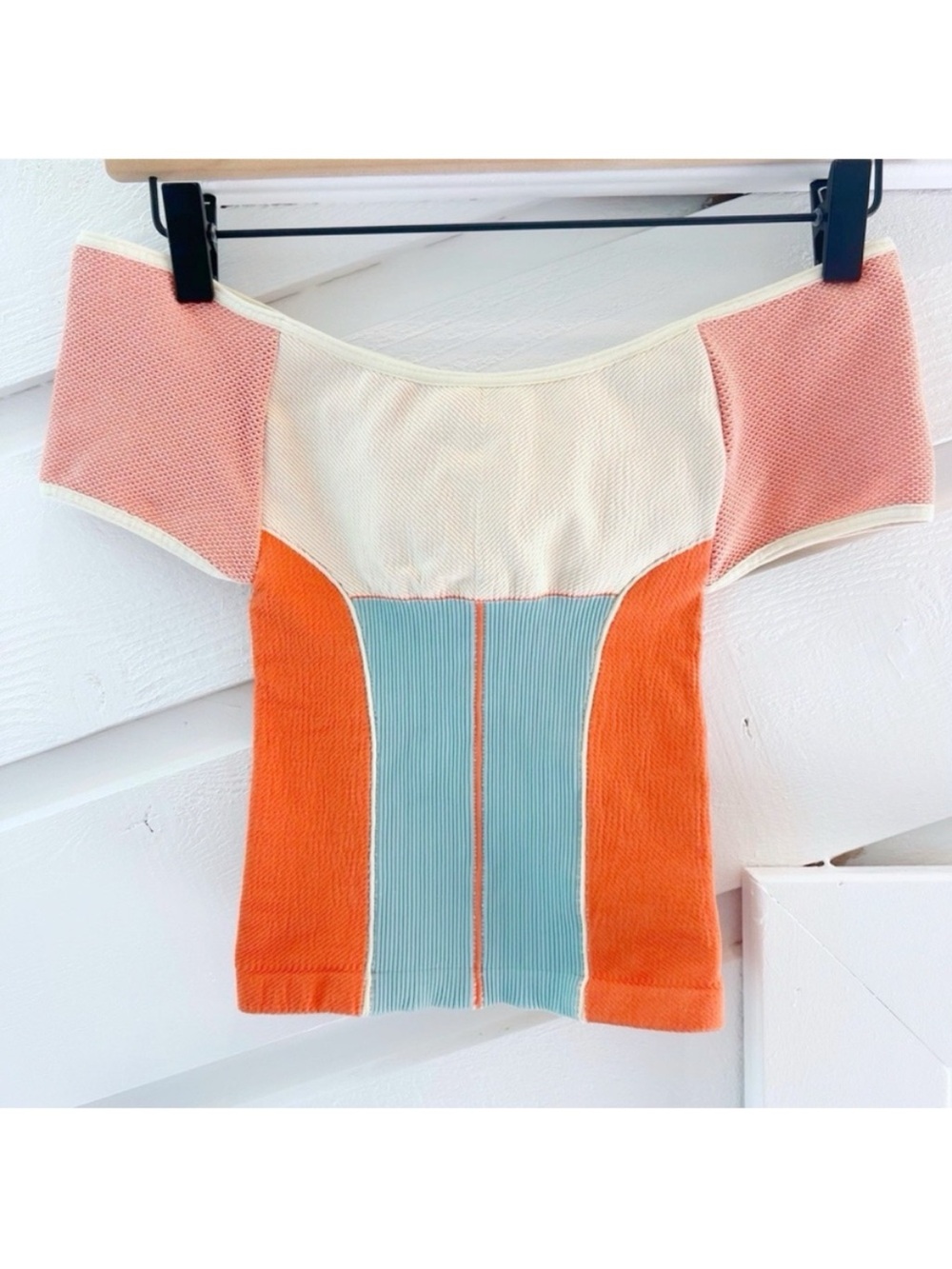 Free People Movement Point Break Colorblock Crop Top Cream Orange Blue XS/S